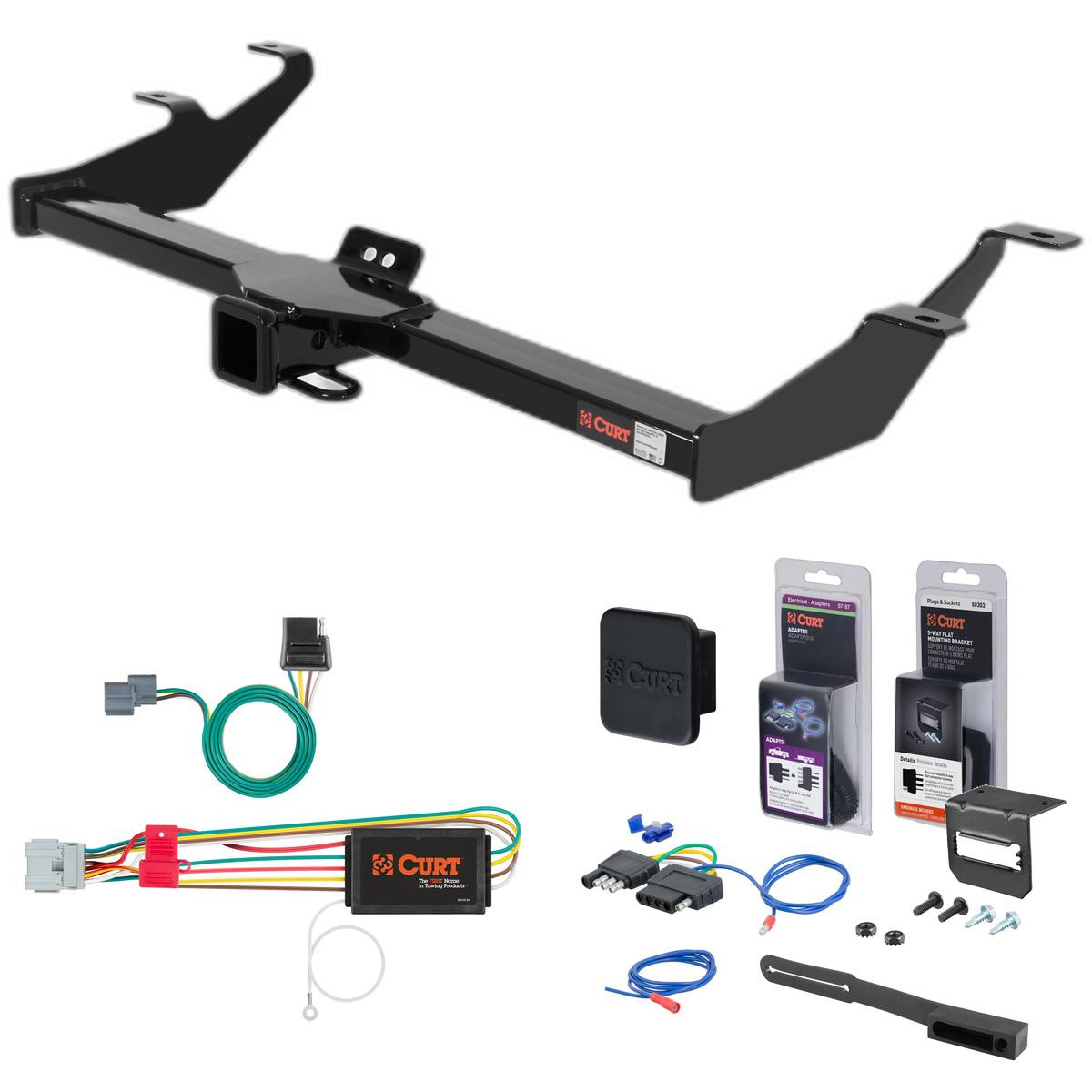 07 - 11 Honda Element Excluding SC Curt 2" Class 3 Trailer Tow Hitch + 5-Flat Wiring Kit Tow Boat/Utility Trailer with Surge Brakes 13574