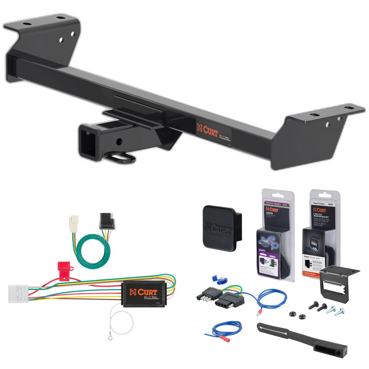 20 - 21 Lexus RX350 Curt 2" Class 3 Trailer Tow Hitch + 5-Flat Wiring Kit Tow Boat/Utility Trailer with Surge Brakes 13515