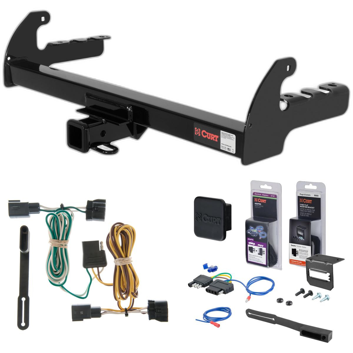 97 - 03 Dodge Dakota Curt 2" Class 3 Trailer Tow Hitch + 5-Flat Wiring Kit Tow Boat/Utility Trailer with Surge Brakes 13280