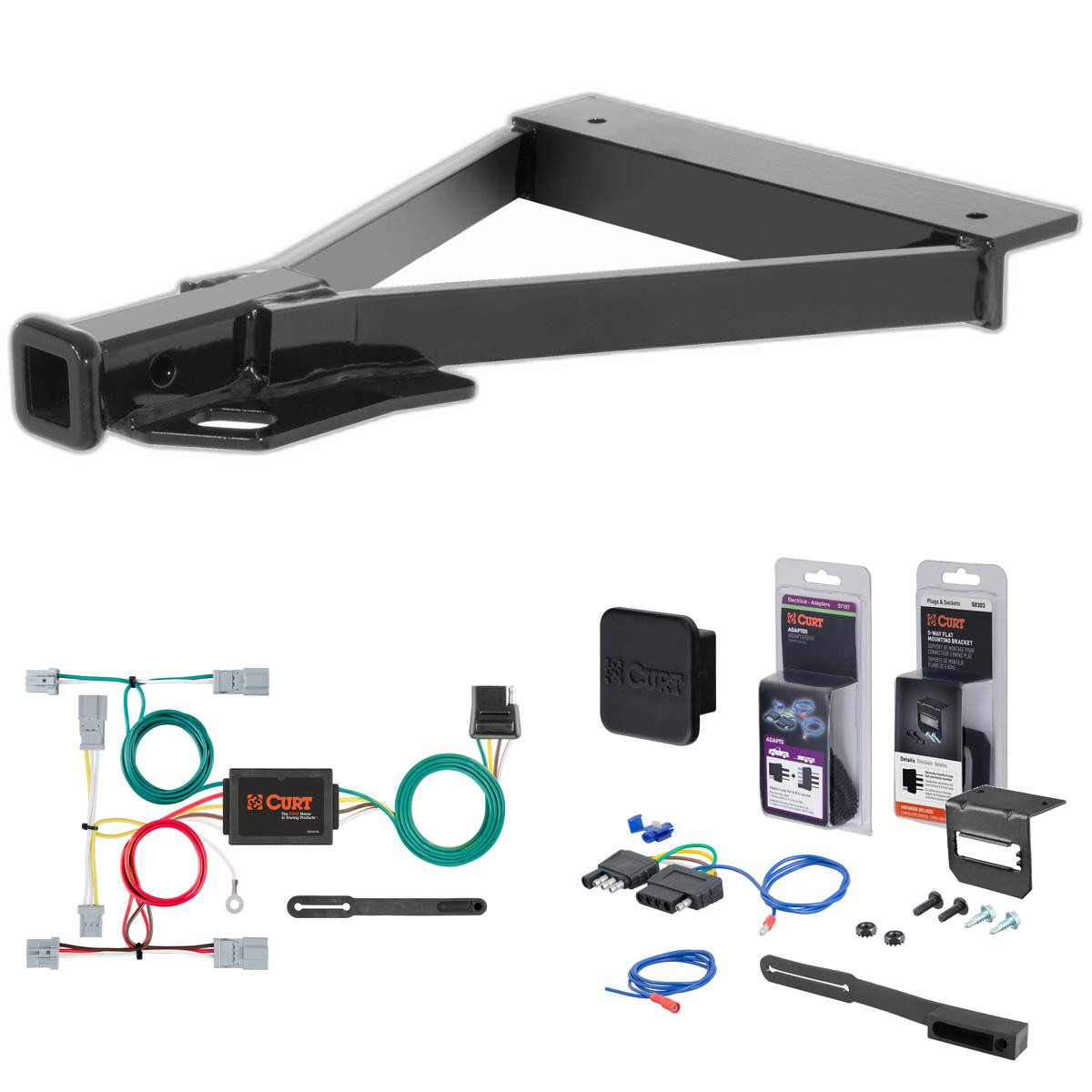 07 - 08 Honda Fit Curt 1-1/4" Class 1 Trailer Tow Hitch + 5-Flat Wiring Kit Tow Boat/Utility Trailer with Surge Brakes 11058