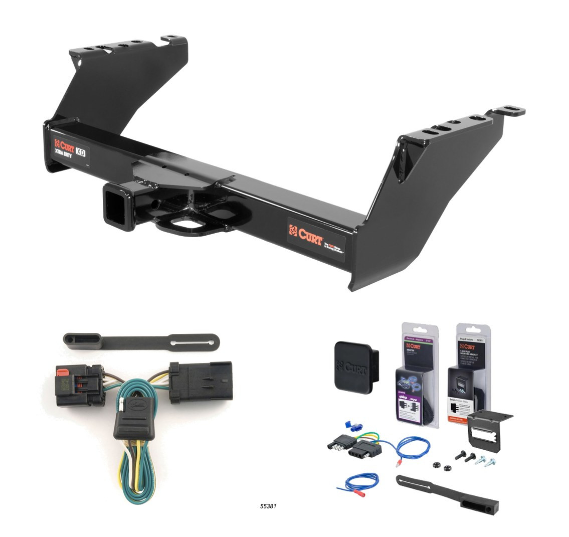 2000 - 2002 Dodge Ram 2500 Excluding roll pan bumper Curt 2" Class 5 Trailer Tow Hitch + 5-Flat Wiring Kit Tow Boat/Utility Trailer with Surge Brakes 15300