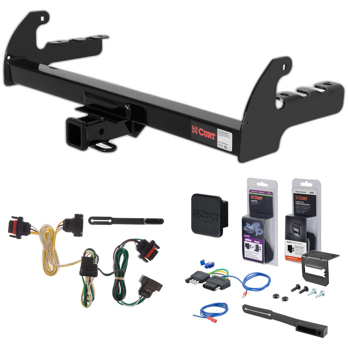 2004 Dodge Dakota Curt 2" Class 3 Trailer Tow Hitch + 5-Flat Wiring Kit Tow Boat/Utility Trailer with Surge Brakes 13280