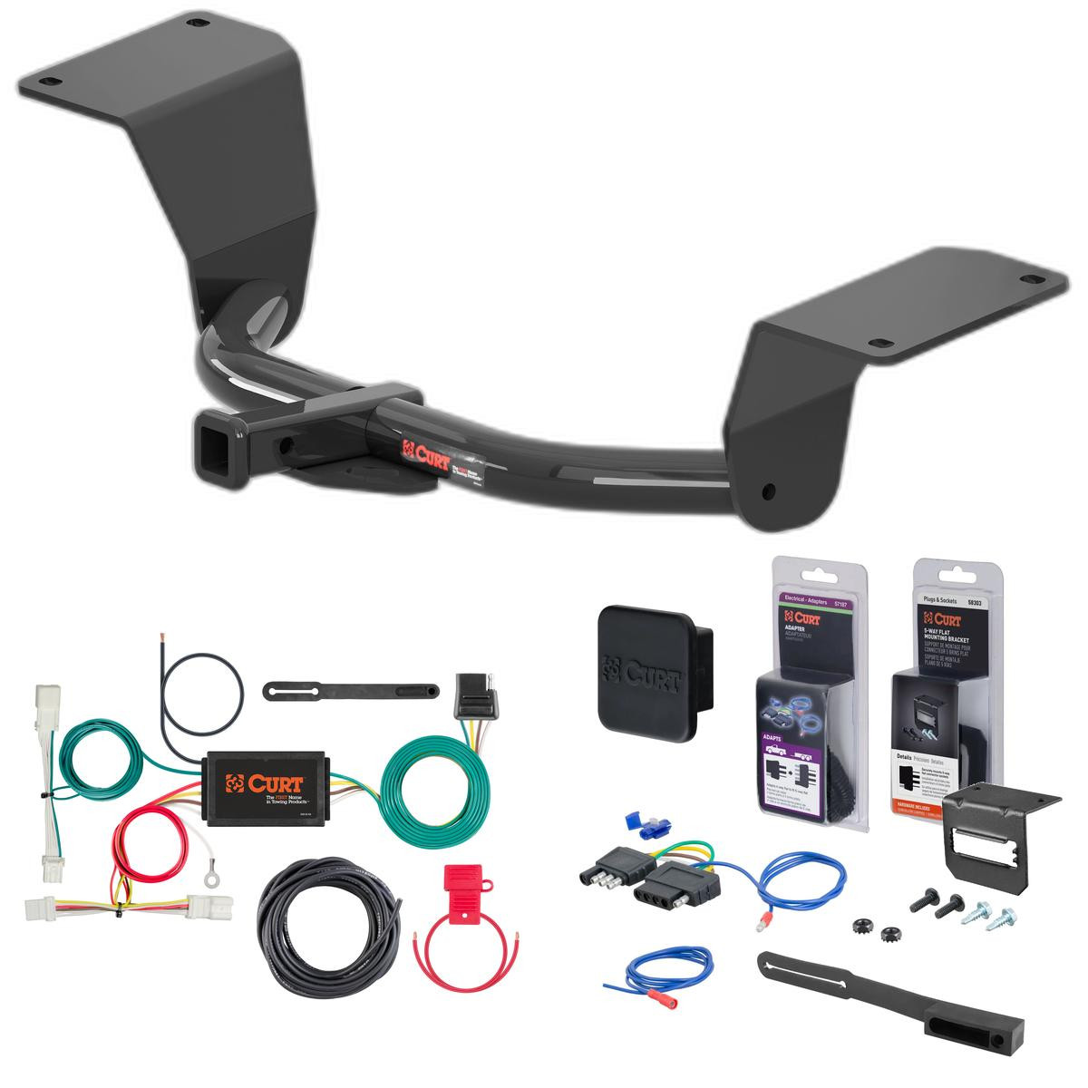 16 - 17 Honda Civic Coupe Curt 1-1/4" Class 1 Trailer Tow Hitch + 5-Flat Wiring Kit Tow Boat/Utility Trailer with Surge Brakes 11463