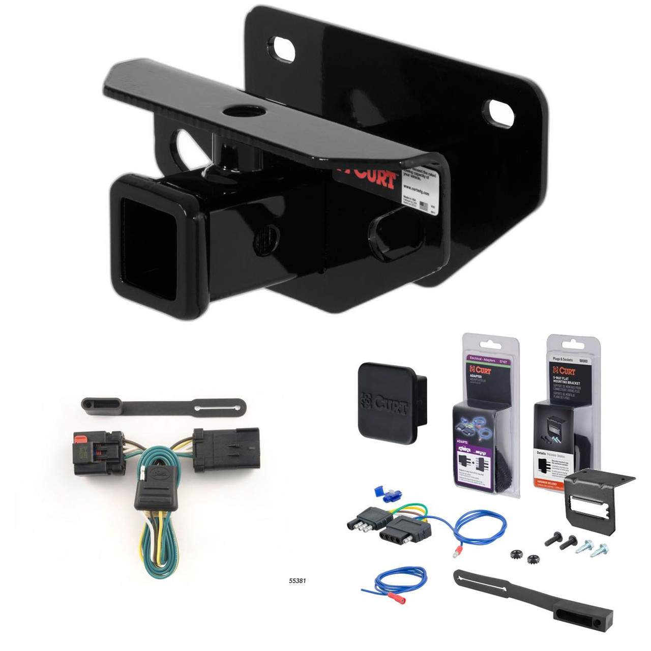 03 - 10 Dodge Ram 1500 Excluding factory receiver Curt 2" Class 3 Trailer Tow Hitch + 5-Flat Wiring Kit Tow Boat/Utility Trailer with Surge Brakes 13333