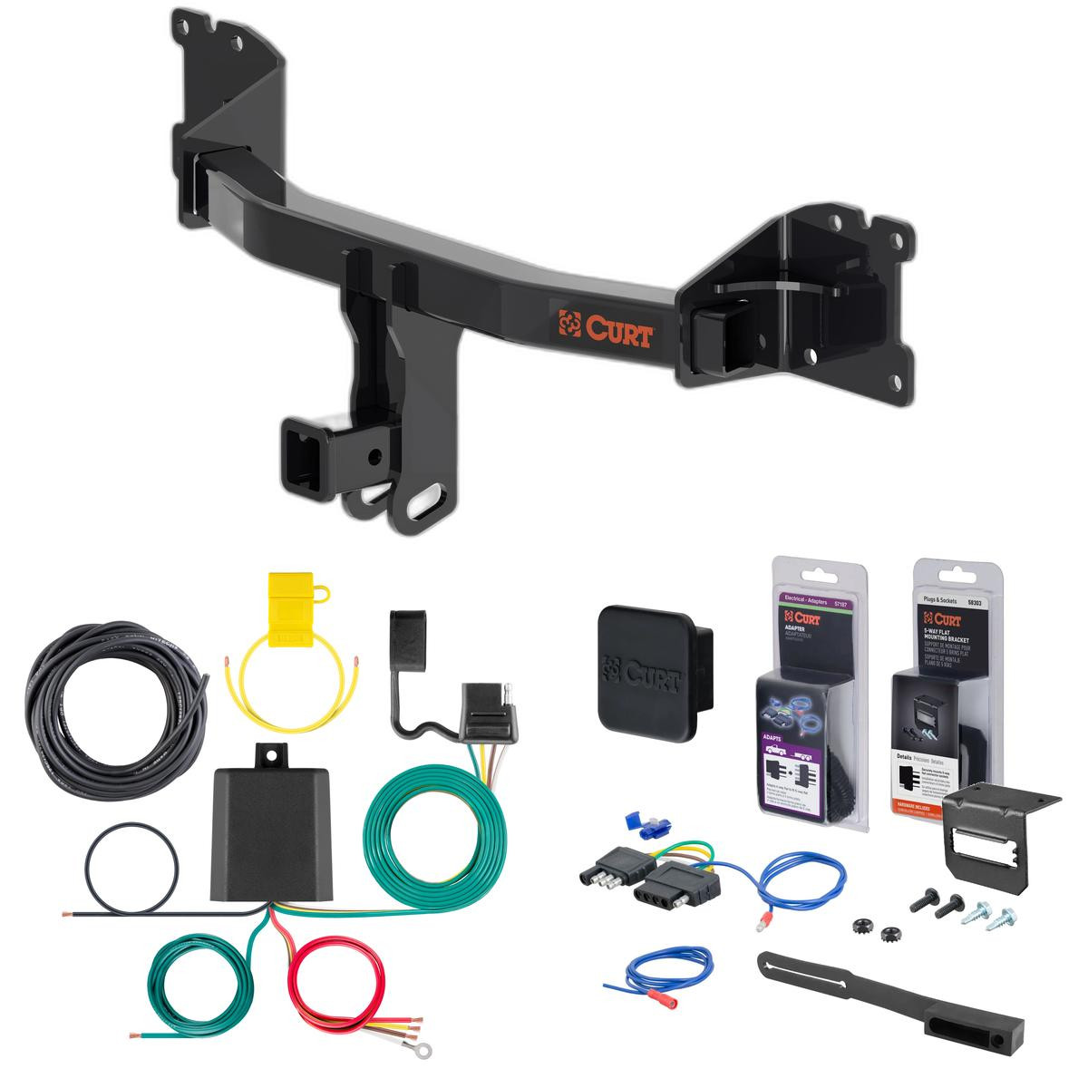 20 - 23 Pontiac Cayenne Curt 2" Class 3 Trailer Tow Hitch + 5-Flat Wiring Kit Tow Boat/Utility Trailer with Surge Brakes 13592