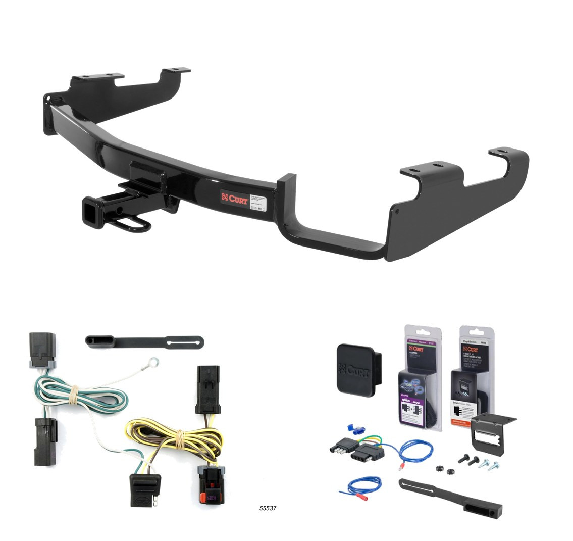 2004 - 2007 Dodge Grand Caravan Excluding Stow 'n Go and Sport Curt 1-1/4" Class 2 Trailer Tow Hitch + 5-Flat Wiring Kit Tow Boat/Utility Trailer with Surge Brakes 12362