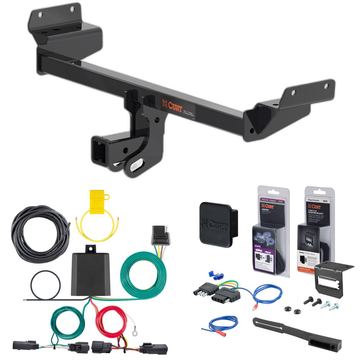 19 - 24 Ford Edge SE & SEL only Curt 2" Class 3 Trailer Tow Hitch + 5-Flat Wiring Kit Tow Boat/Utility Trailer with Surge Brakes 13452
