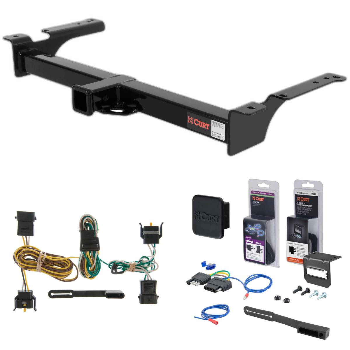 95 - 03 Ford Econoline van Curt 2" Class 3 Trailer Tow Hitch + 5-Flat Wiring Kit Tow Boat/Utility Trailer with Surge Brakes 13053