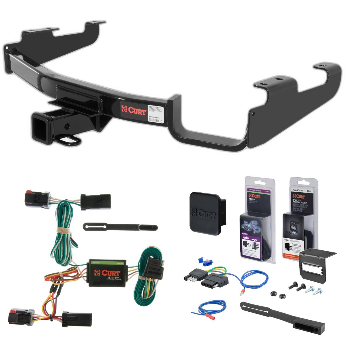 96 - 00 Dodge Grand Caravan Excluding Stow 'n Go and Sport Curt 2" Class 3 Trailer Tow Hitch + 5-Flat Wiring Kit Tow Boat/Utility Trailer with Surge Brakes 13362