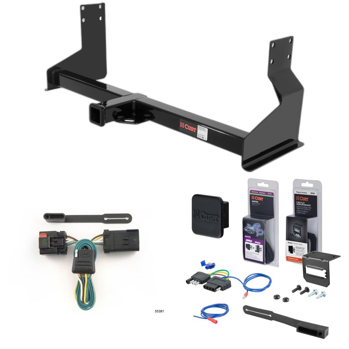 07 - 09 Dodge Sprinter 3500 170" WB with factory step bumper Curt 2" Class 3 Trailer Tow Hitch + 5-Flat Wiring Kit Tow Boat/Utility Trailer with Surge Brakes 13358