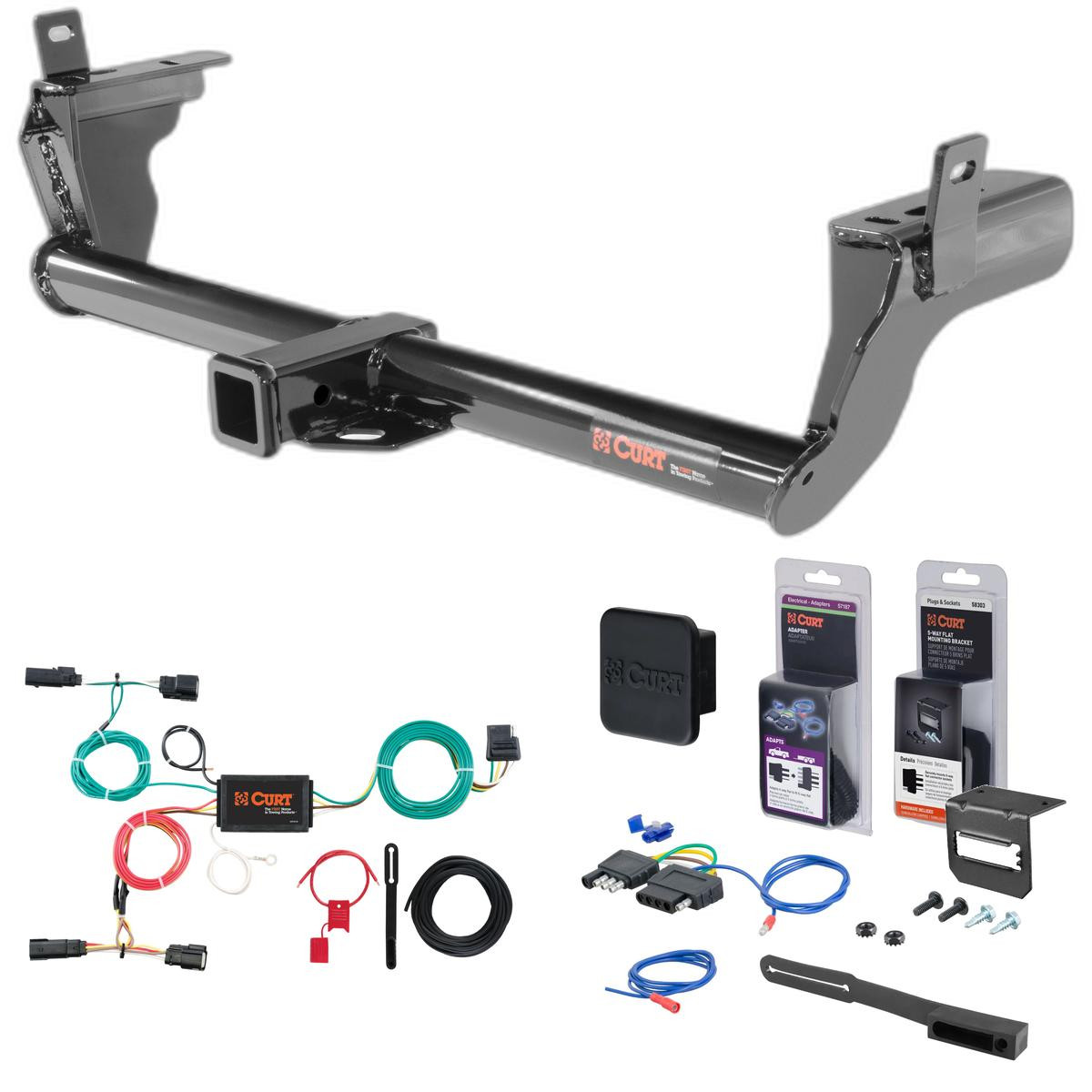 15 - 18 Ford Edge Curt 2" Class 3 Trailer Tow Hitch + 5-Flat Wiring Kit Tow Boat/Utility Trailer with Surge Brakes 13234