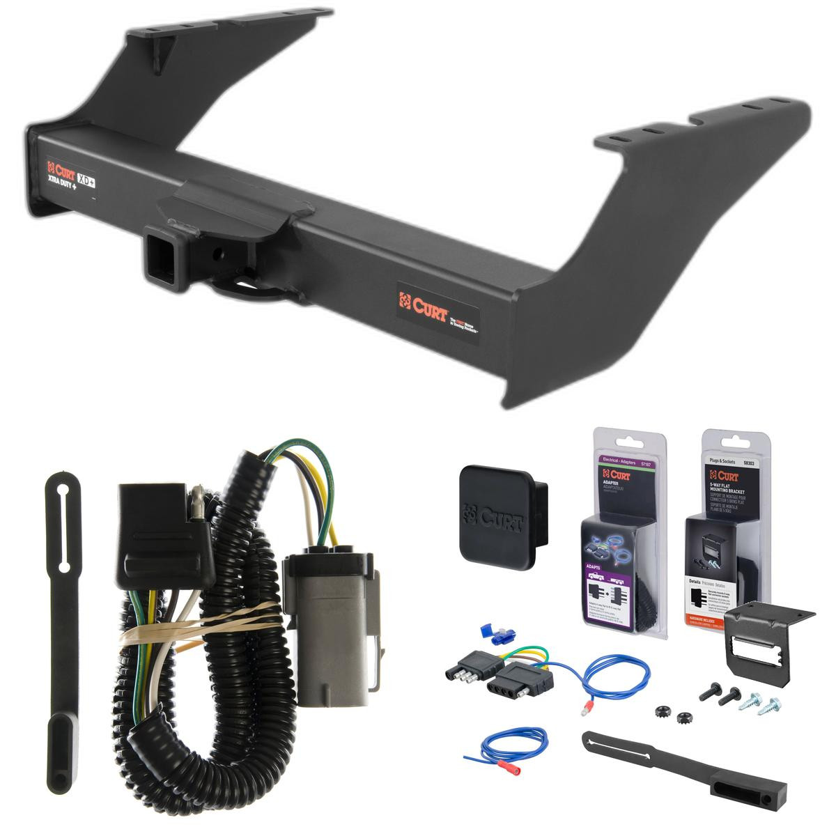 02 - 04 Ford F-250 Super Duty Curt 2" Class 5 Trailer Tow Hitch + 5-Flat Wiring Kit Tow Boat/Utility Trailer with Surge Brakes 15410