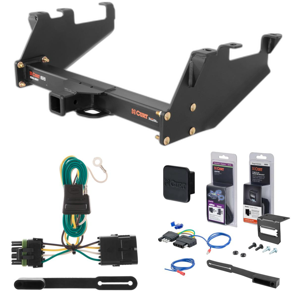 88 - 00 Chevrolet C2500 With 10" step bumper Curt 2" Class 5 Trailer Tow Hitch + 5-Flat Wiring Kit Tow Boat/Utility Trailer with Surge Brakes 15317