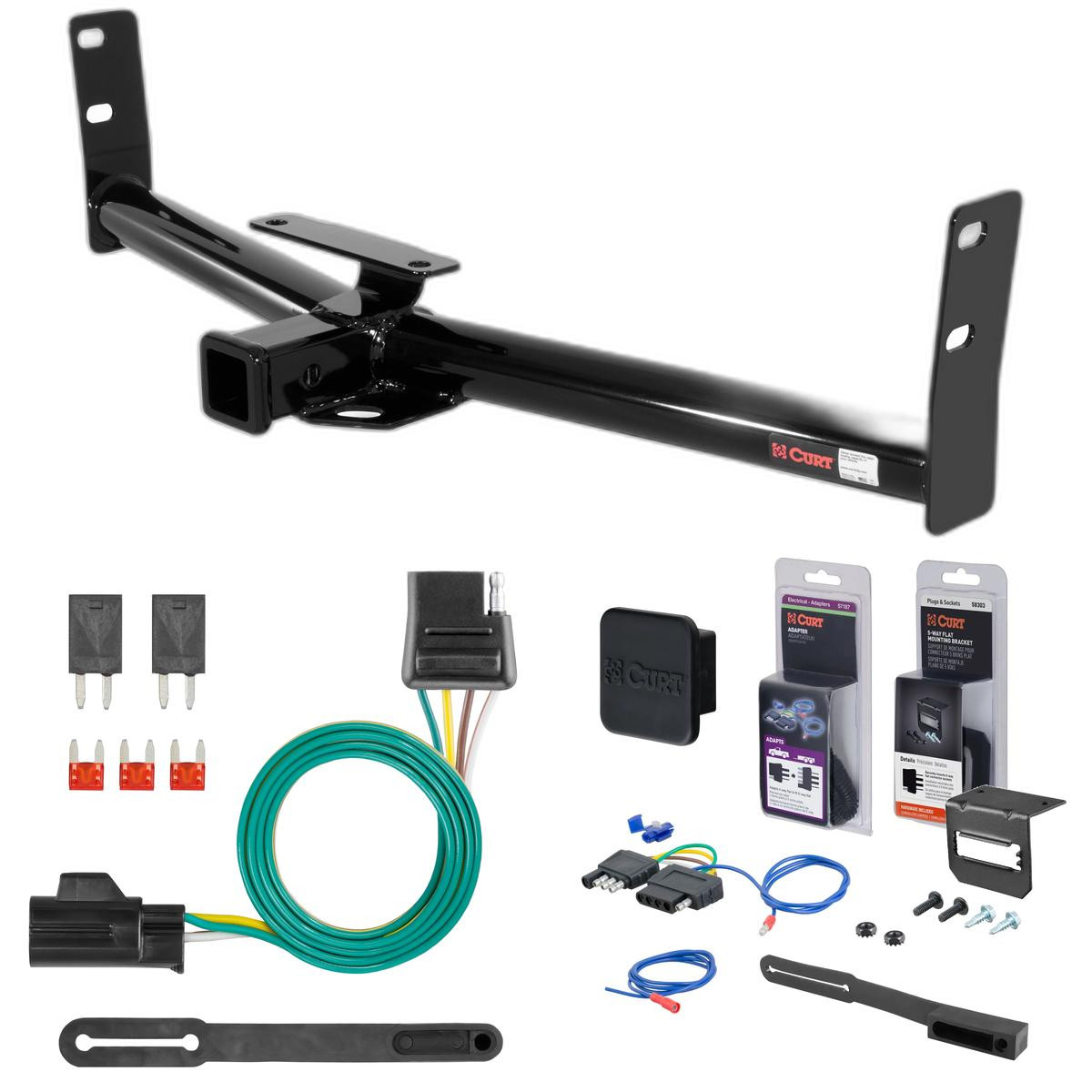 07 - 09 Chevrolet Equinox Curt 2" Class 3 Trailer Tow Hitch + 5-Flat Wiring Kit Tow Boat/Utility Trailer with Surge Brakes 13591