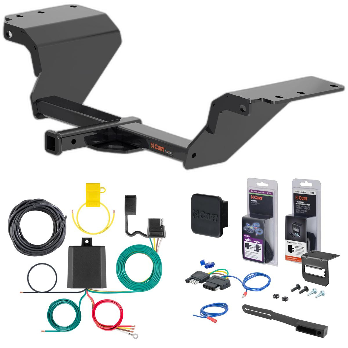 2025 Chevrolet Malibu Sedan Curt 1-1/4" Class 2 Trailer Tow Hitch + 5-Flat Wiring Kit Tow Boat/Utility Trailer with Surge Brakes 12185