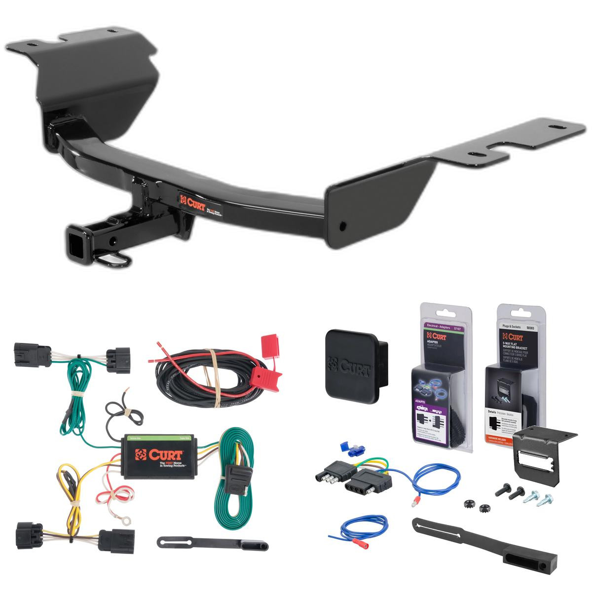 13 - 16 Dodge Dart Curt 1-1/4" Class 1 Trailer Tow Hitch + 5-Flat Wiring Kit Tow Boat/Utility Trailer with Surge Brakes 11281