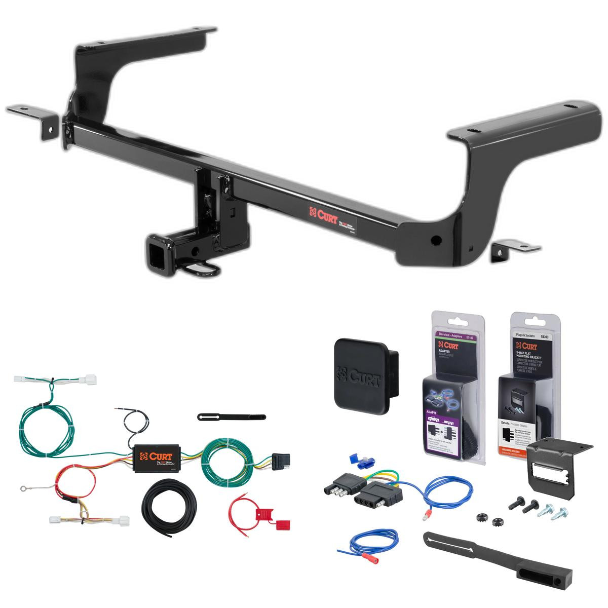16 - 22 Mazda MX-5 Miata Curt 1-1/4" Class 1 Trailer Tow Hitch + 5-Flat Wiring Kit Tow Boat/Utility Trailer with Surge Brakes 11435