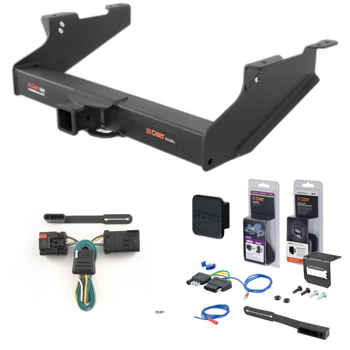 03 - 10 Dodge Ram 3500 Excluding factory receiver Curt 2-1/2" Class 5 Trailer Tow Hitch + 5-Flat Wiring Kit Tow Boat/Utility Trailer with Surge Brakes 15704