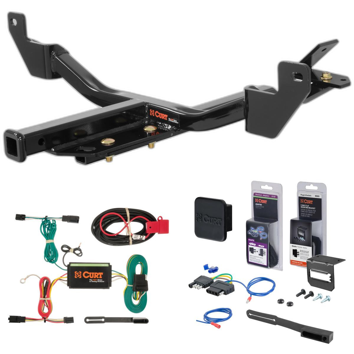13 - 15 Chevrolet Malibu Sedan Excluding LTZ Curt 1-1/4" Class 2 Trailer Tow Hitch + 5-Flat Wiring Kit Tow Boat/Utility Trailer with Surge Brakes 12115