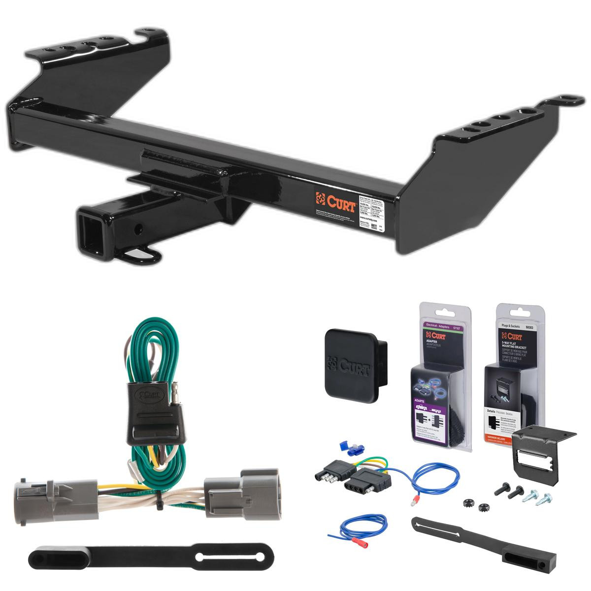 73 - 99 Ford F-250 Old body, excluding 10" drop bumper and 73 - 79 crew cab Curt 2" Class 4 Trailer Tow Hitch + 5-Flat Wiring Kit Tow Boat/Utility Trailer with Surge Brakes 14001