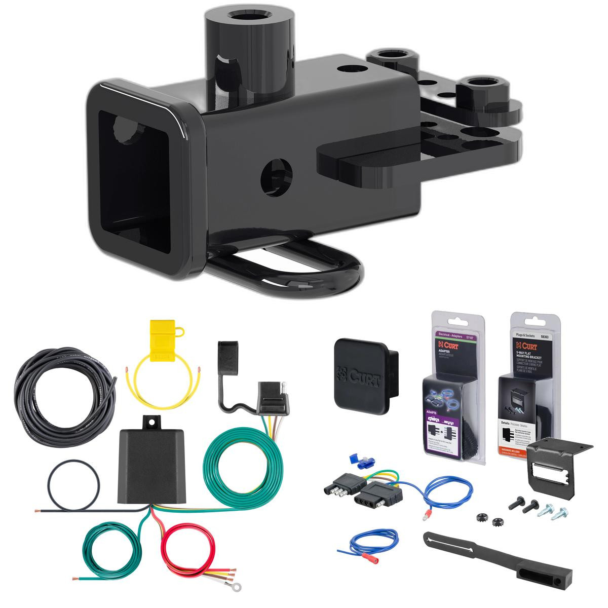 19 - 25 Ram 1500 With factory class 3 towing bumper Curt 2" Class 3 Trailer Tow Hitch + 5-Flat Wiring Kit Tow Boat/Utility Trailer with Surge Brakes 13419