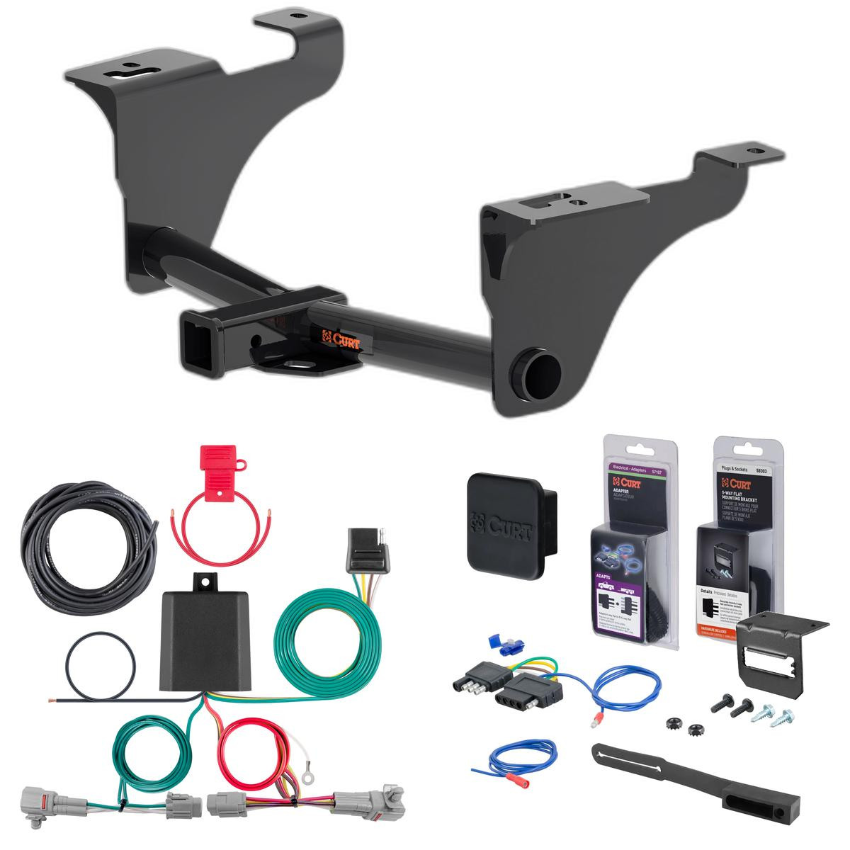 20 - 25 Subaru Legacy Sedan Curt 2" Class 3 Trailer Tow Hitch + 5-Flat Wiring Kit Tow Boat/Utility Trailer with Surge Brakes 13570