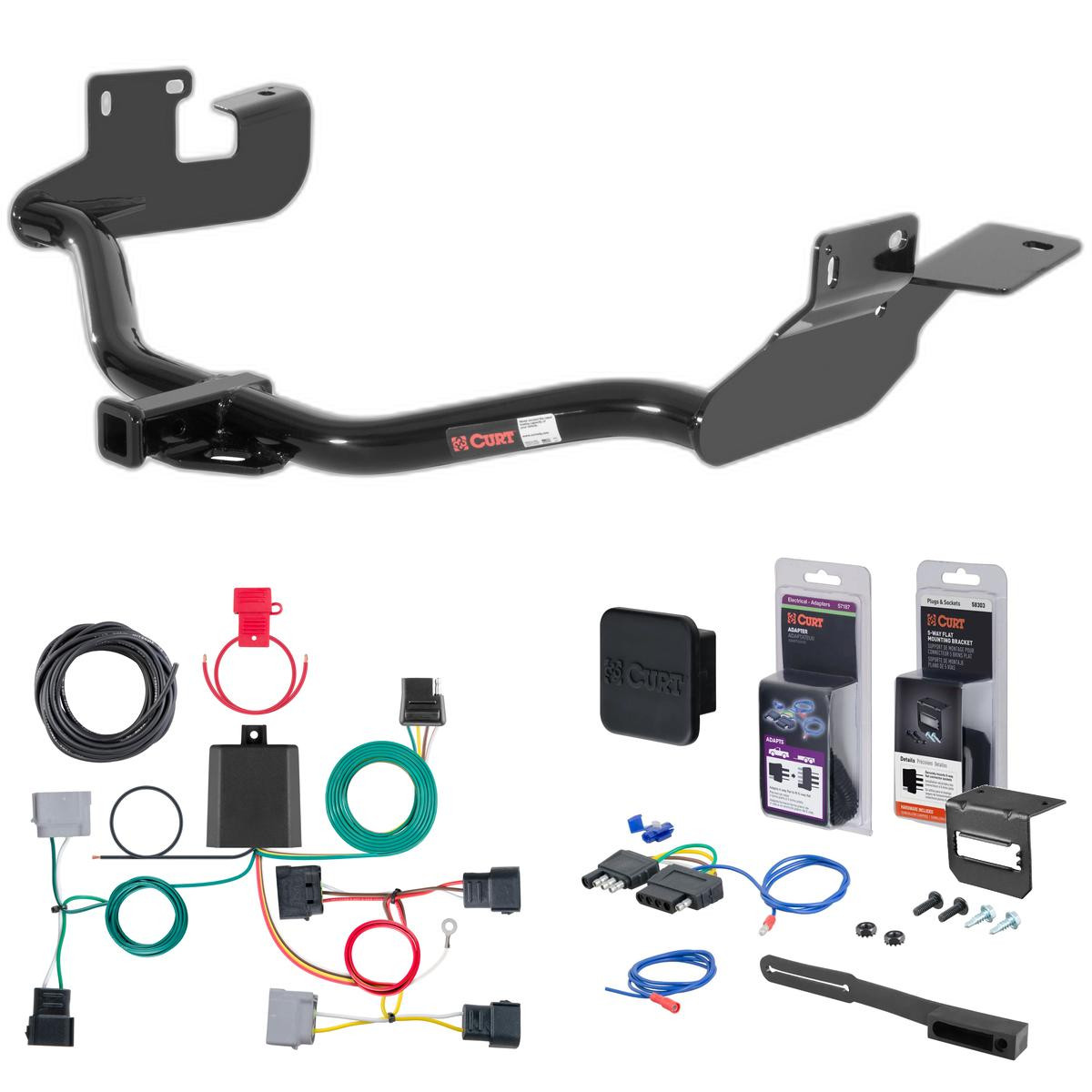 05 - 06 Mazda Tribute Without factory 1-1/4" receiver hitch Curt 1-1/4" Class 2 Trailer Tow Hitch + 5-Flat Wiring Kit Tow Boat/Utility Trailer with Surge Brakes 12060