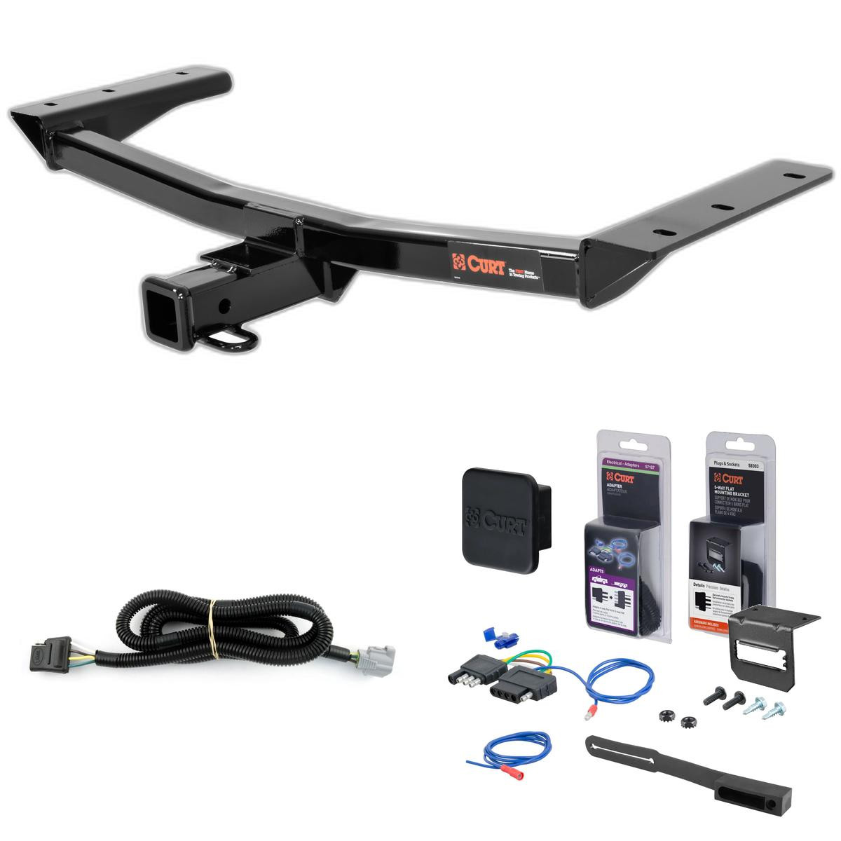 16 - 19 Lexus RX350 w/ Factory Tow Package & Excluding F Sport Curt 2" Class 3 Trailer Tow Hitch + 5-Flat Wiring Kit Tow Boat/Utility Trailer with Surge Brakes 13272