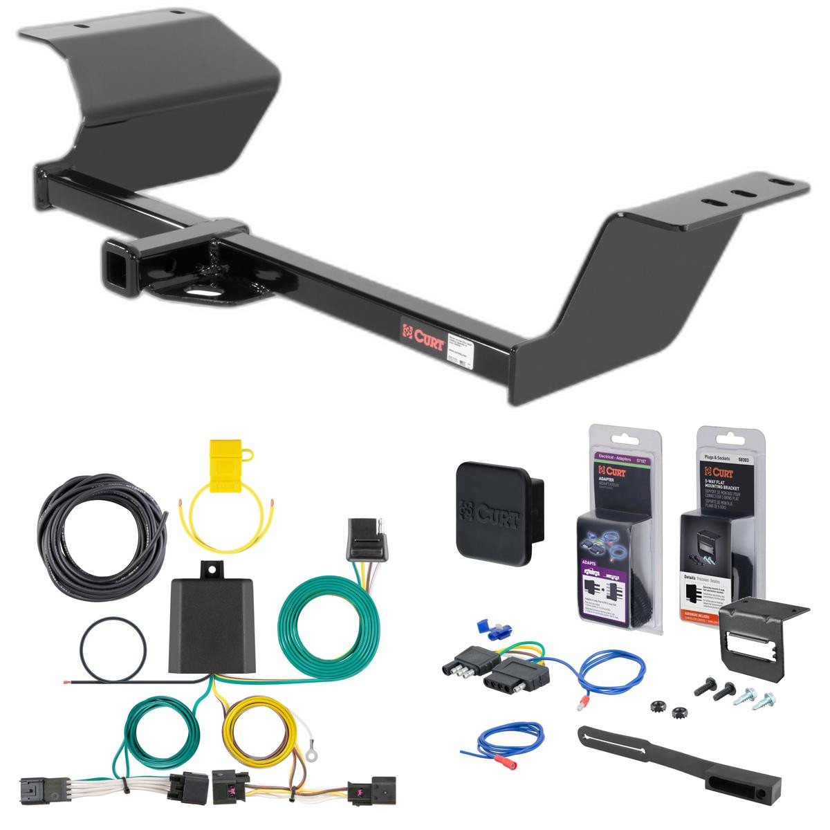 16 - 20 Chevrolet Sonic Sedan Curt 1-1/4" Class 1 Trailer Tow Hitch + 5-Flat Wiring Kit Tow Boat/Utility Trailer with Surge Brakes 11240