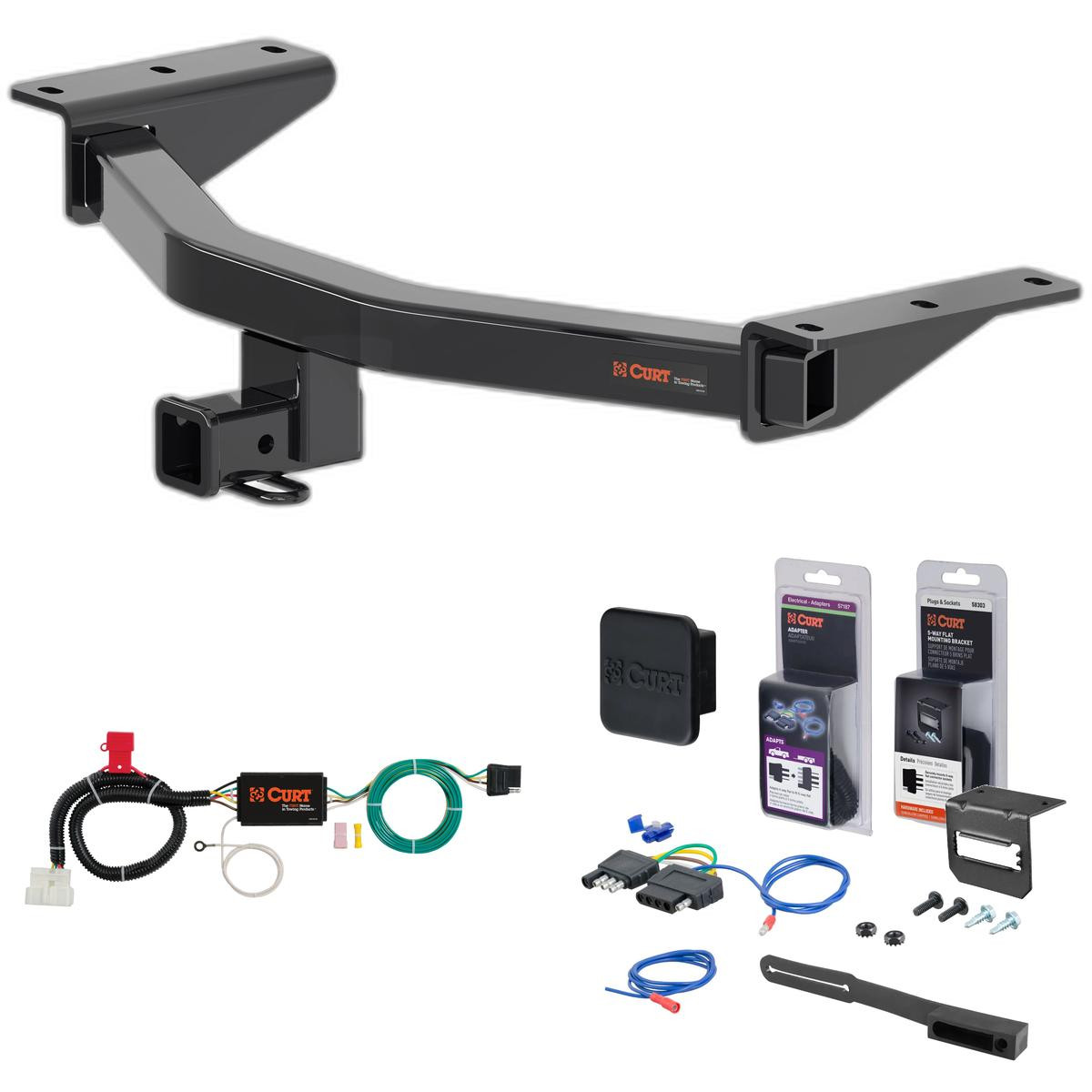 19 - 24 Honda Passport Curt 2" Class 3 Trailer Tow Hitch + 5-Flat Wiring Kit Tow Boat/Utility Trailer with Surge Brakes 13421