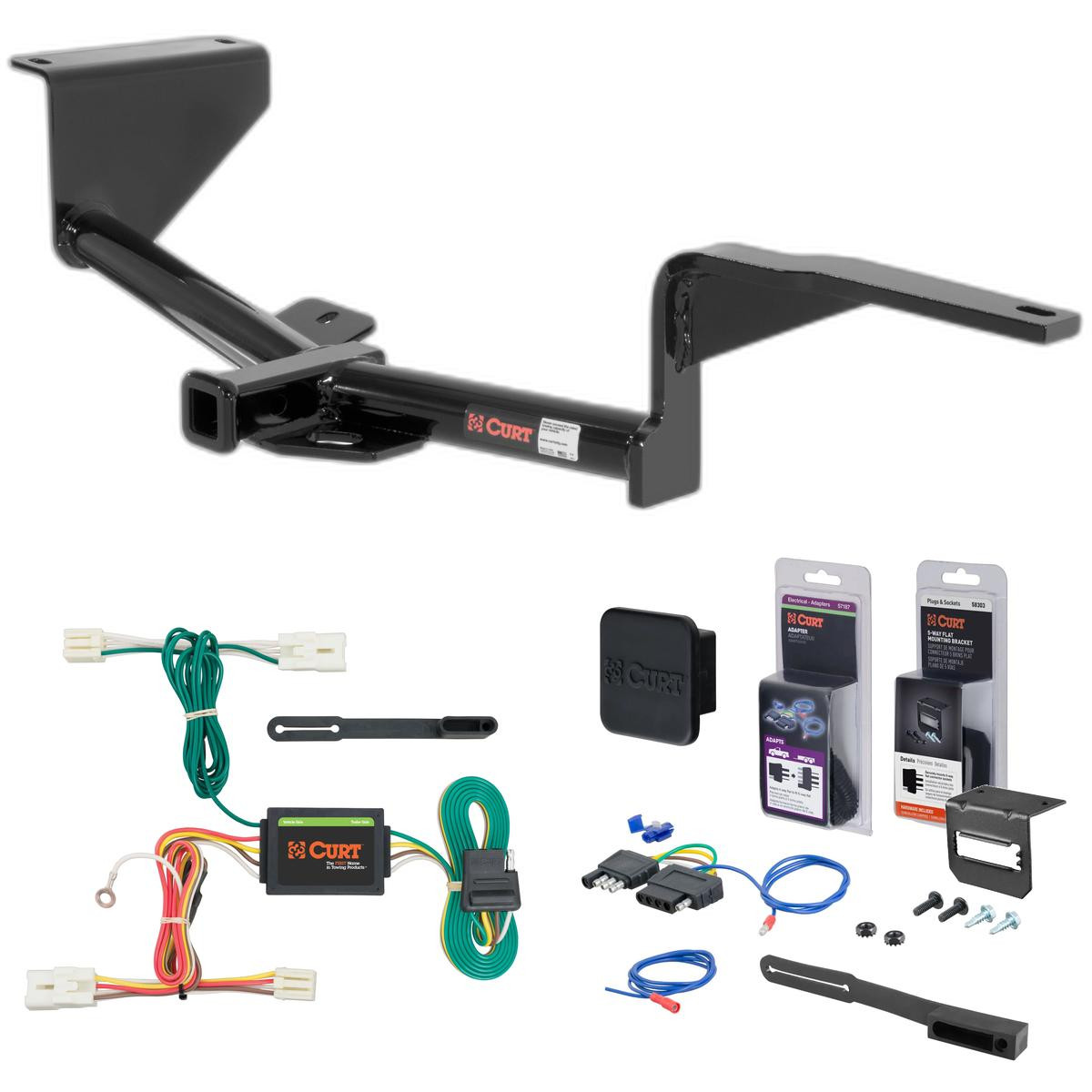 13 - 17 Hyundai Accent Hatchback Curt 1-1/4" Class 1 Trailer Tow Hitch + 5-Flat Wiring Kit Tow Boat/Utility Trailer with Surge Brakes 11250