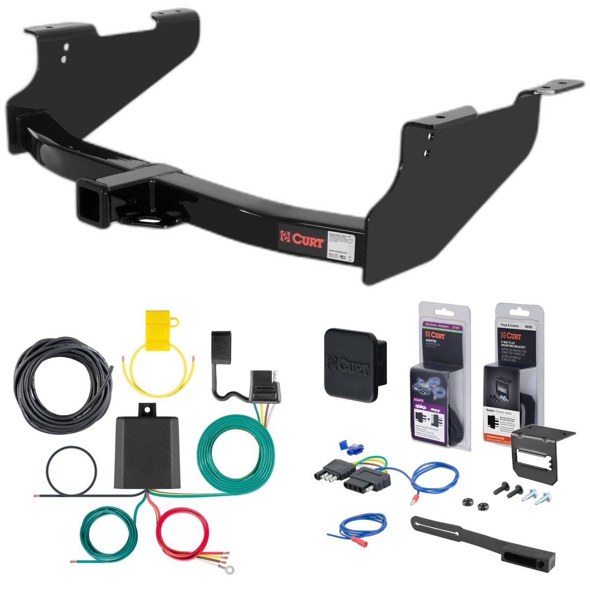 11 - 24 Ram 3500 6' bed, excluding factory receiver Curt 2" Class 3 Trailer Tow Hitch + 5-Flat Wiring Kit Tow Boat/Utility Trailer with Surge Brakes 13361