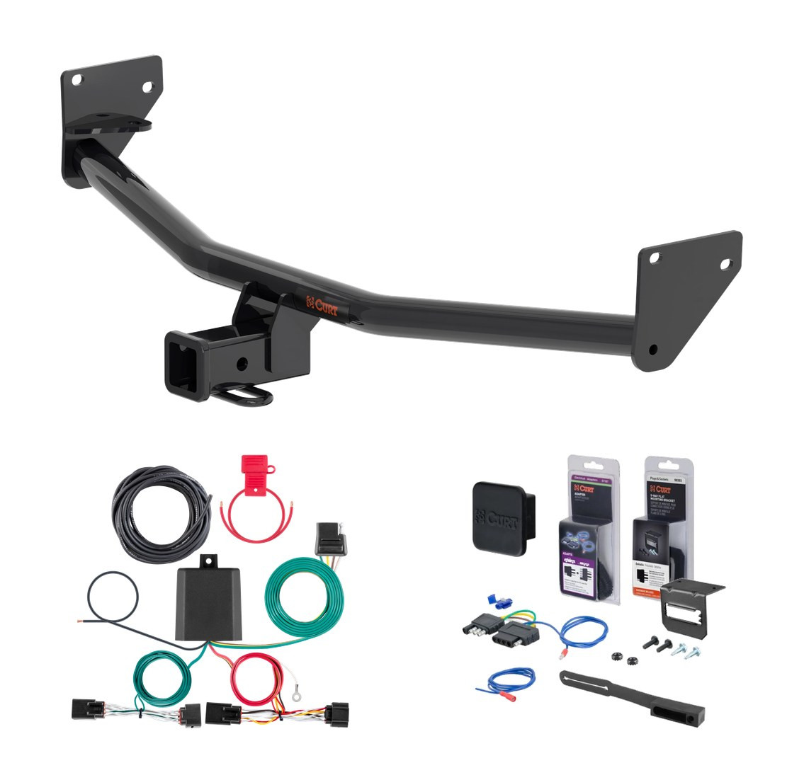 2024 - 2026 Hyundai Kona Excluding N Line or electric Curt 2" Class 3 Trailer Tow Hitch + 5-Flat Wiring Kit Tow Boat/Utility Trailer with Surge Brakes 13606