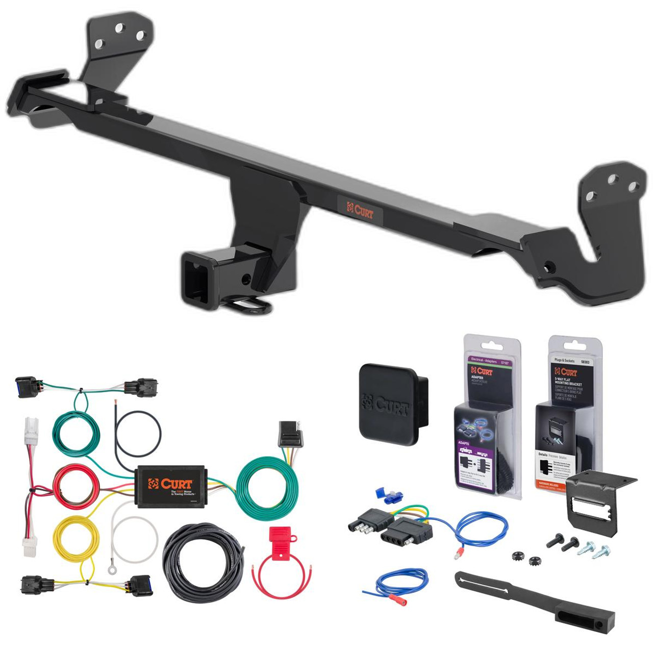 18 - 21 Hyundai Kona Curt 2" Class 3 Trailer Tow Hitch + 5-Flat Wiring Kit Tow Boat/Utility Trailer with Surge Brakes 13610 18 - 21 Hyundai Kona Curt 2" Class 3 Trailer Tow Hitch + 5-Flat Wiring Kit Tow Boat/Utility Trailer with Surge Brakes 13610