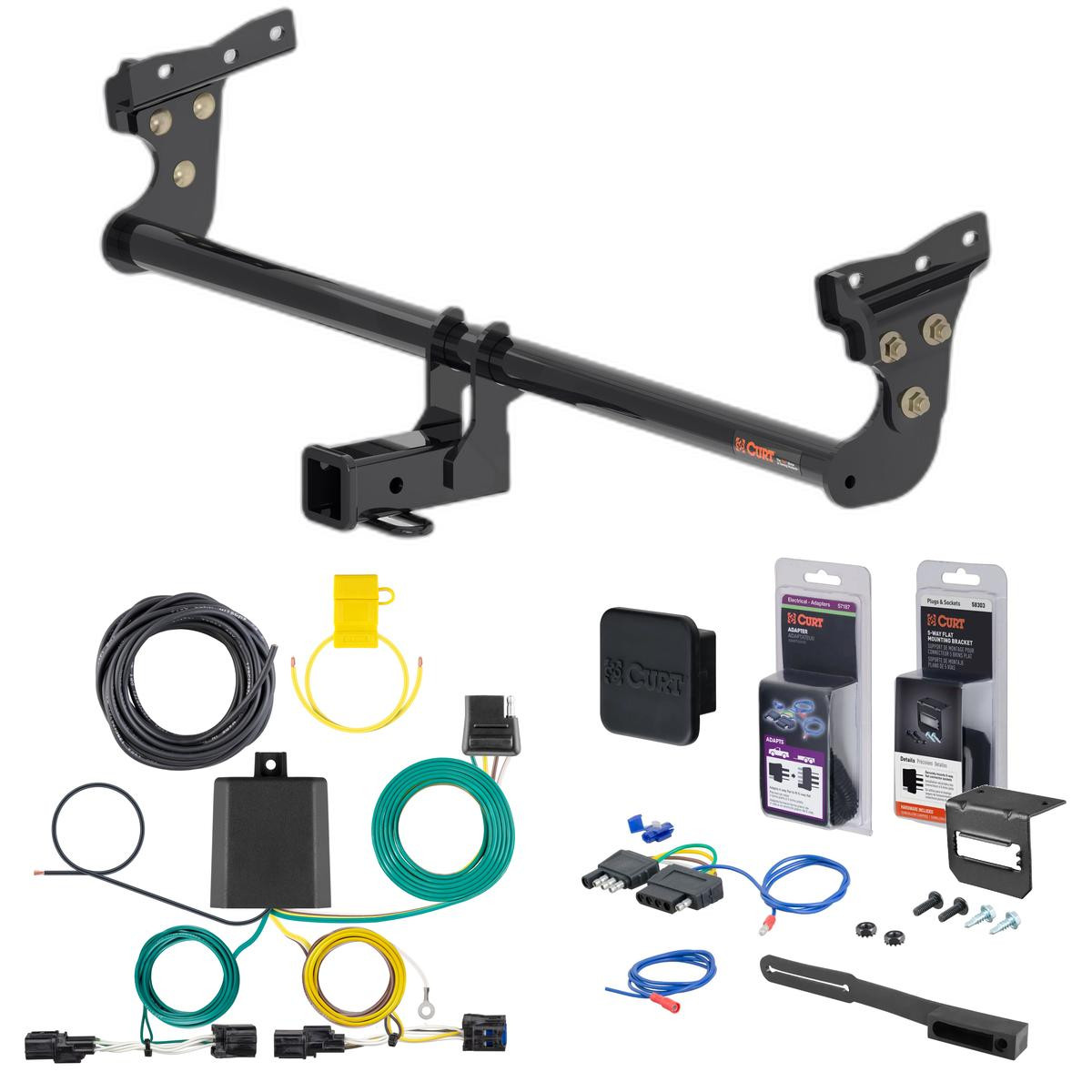 22 - 24 Hyundai Ioniq5 Curt 2" Class 3 Trailer Tow Hitch + 5-Flat Wiring Kit Tow Boat/Utility Trailer with Surge Brakes 13520