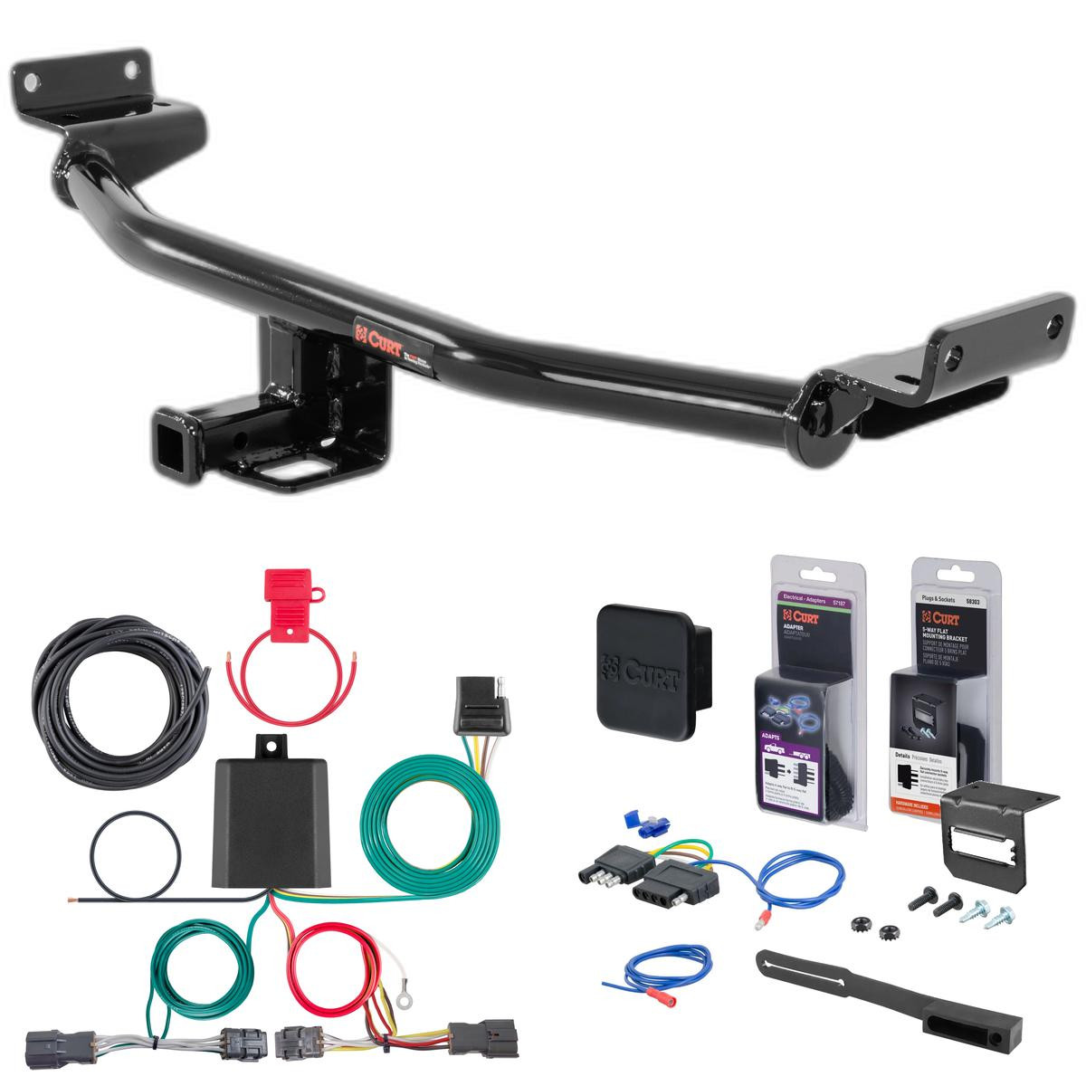 19 - 21 Hyundai Tucson Excluding Night Curt 1-1/4" Class 2 Trailer Tow Hitch + 5-Flat Wiring Kit Tow Boat/Utility Trailer with Surge Brakes 12241