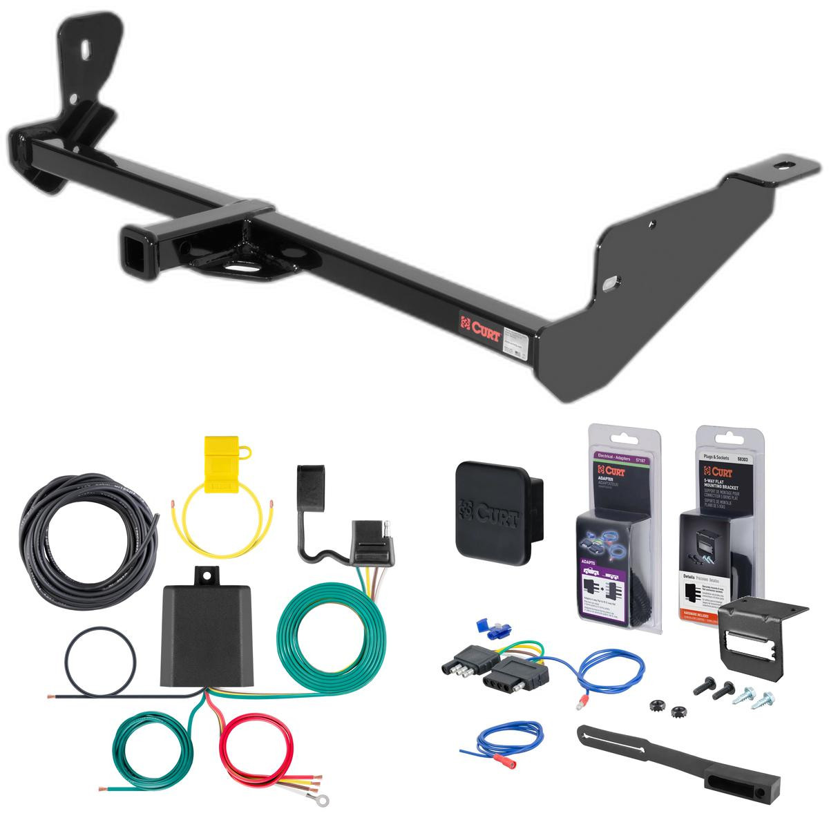00 - 07 Ford Focus Hatchback, excluding SVT and SAP Curt 1-1/4" Class 1 Trailer Tow Hitch + 5-Flat Wiring Kit Tow Boat/Utility Trailer with Surge Brakes 11294