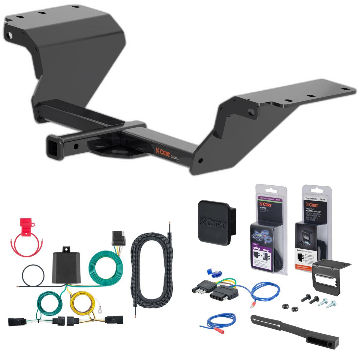 18 - 20 Buick Regal Sportback Excluding AWD Curt 1-1/4" Class 2 Trailer Tow Hitch + 5-Flat Wiring Kit Tow Boat/Utility Trailer with Surge Brakes 12185