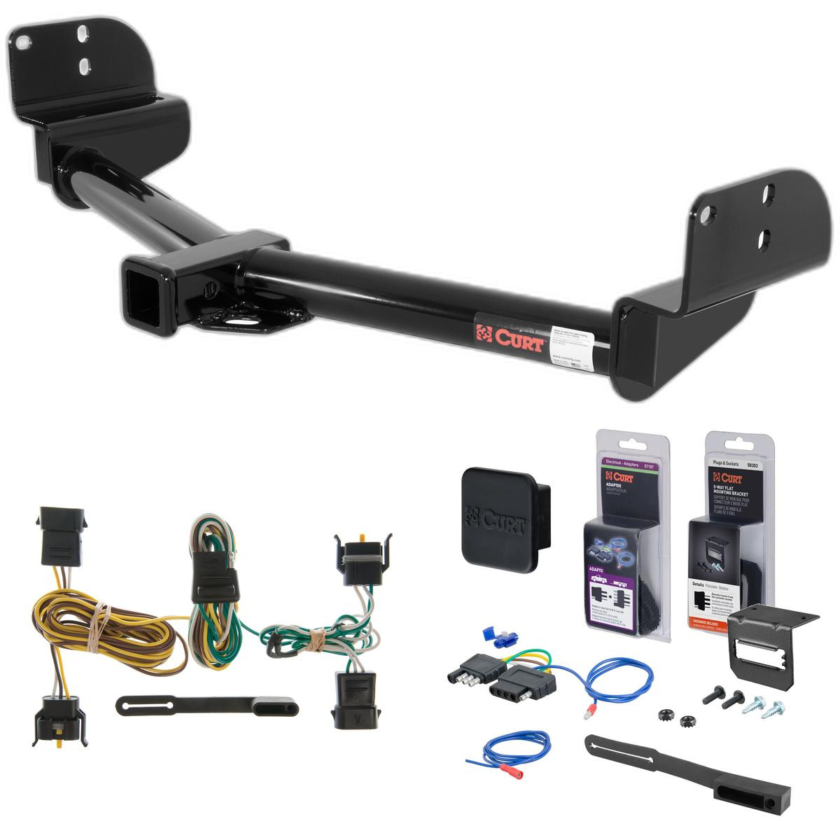 03 - 05 Lincoln Aviator Fits beneath factory 1-1/4" receiver Curt 2" Class 3 Trailer Tow Hitch + 5-Flat Wiring Kit Tow Boat/Utility Trailer with Surge Brakes 13550-1