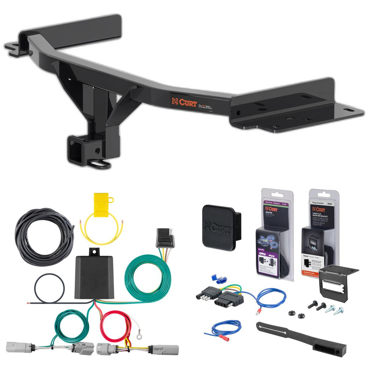 20 - 24 Lincoln Aviator Curt 2" Class 3 Trailer Tow Hitch + 5-Flat Wiring Kit Tow Boat/Utility Trailer with Surge Brakes 13438