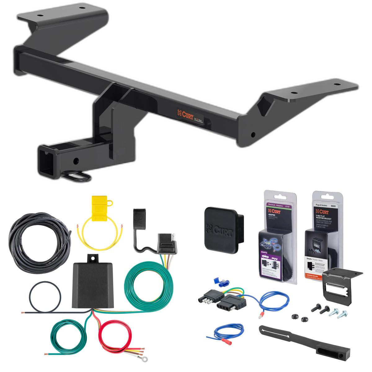 21 - 24 Ford Mustang Mach-E Curt 2" Class 3 Trailer Tow Hitch + 5-Flat Wiring Kit Tow Boat/Utility Trailer with Surge Brakes 13480