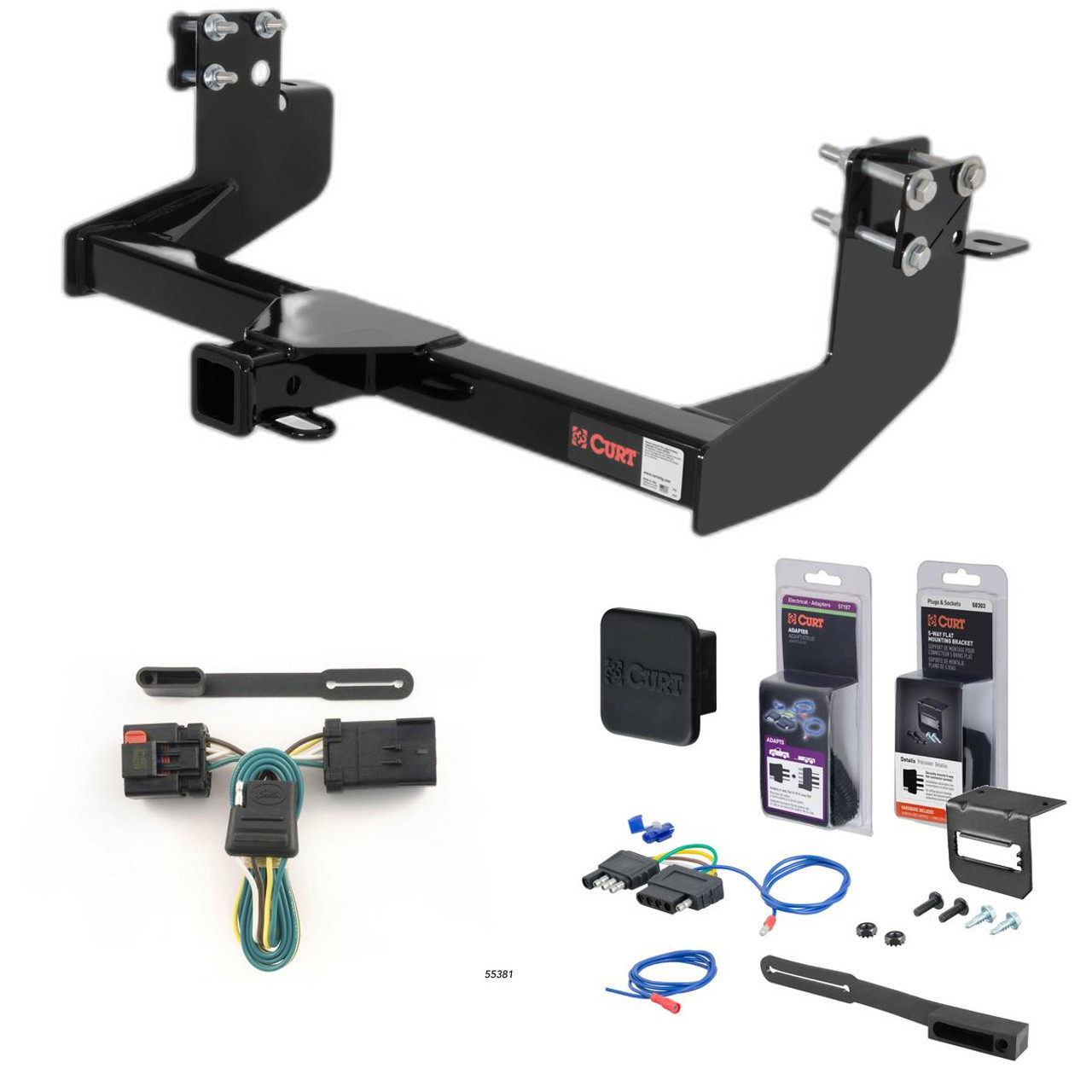 03 - 06 Freightliner Sprinter 118" and 140" WB with single rear wheels, 158" WB Curt 2" Class 3 Trailer Tow Hitch + 5-Flat Wiring Kit Tow Boat/Utility Trailer with Surge Brakes 13250