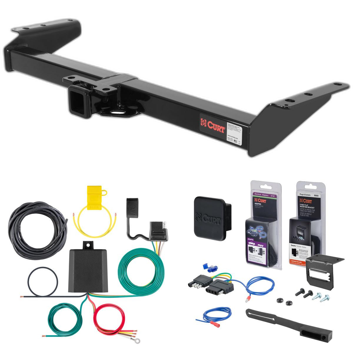 2002 Chevrolet Avalanche Curt 2" Class 3 Trailer Tow Hitch + 5-Flat Wiring Kit Tow Boat/Utility Trailer with Surge Brakes 13402