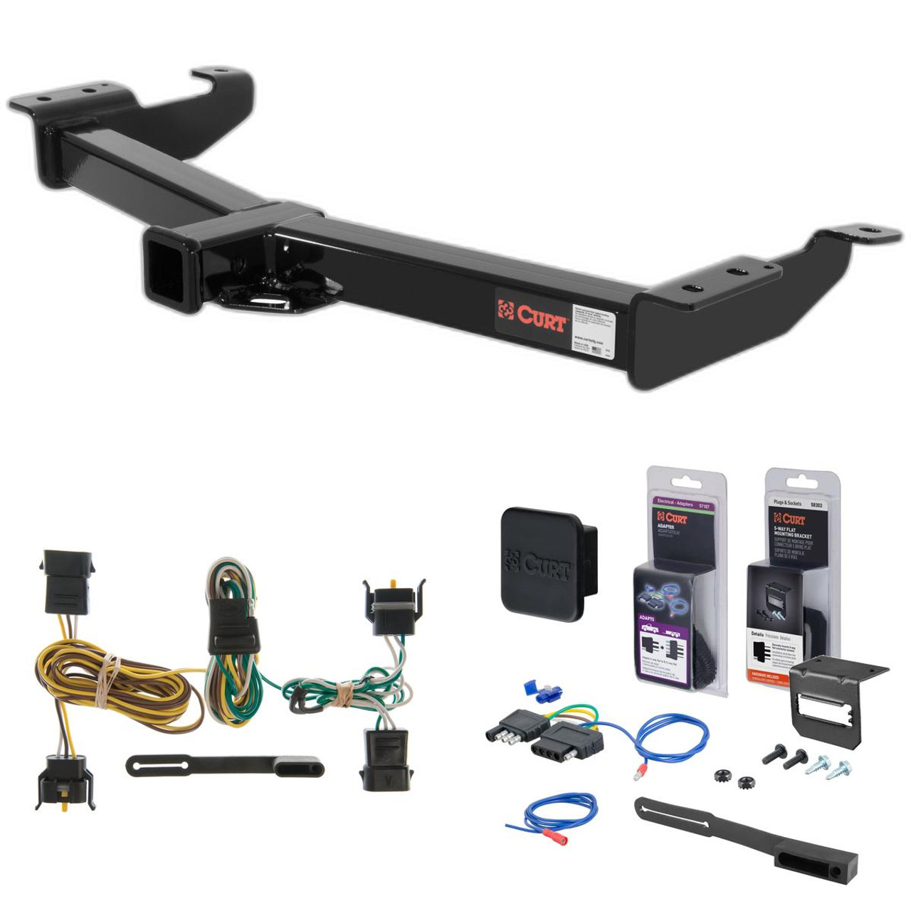 00 - 03 Ford E-250 Curt 2" Class 4 Trailer Tow Hitch + 5-Flat Wiring Kit Tow Boat/Utility Trailer with Surge Brakes 14055