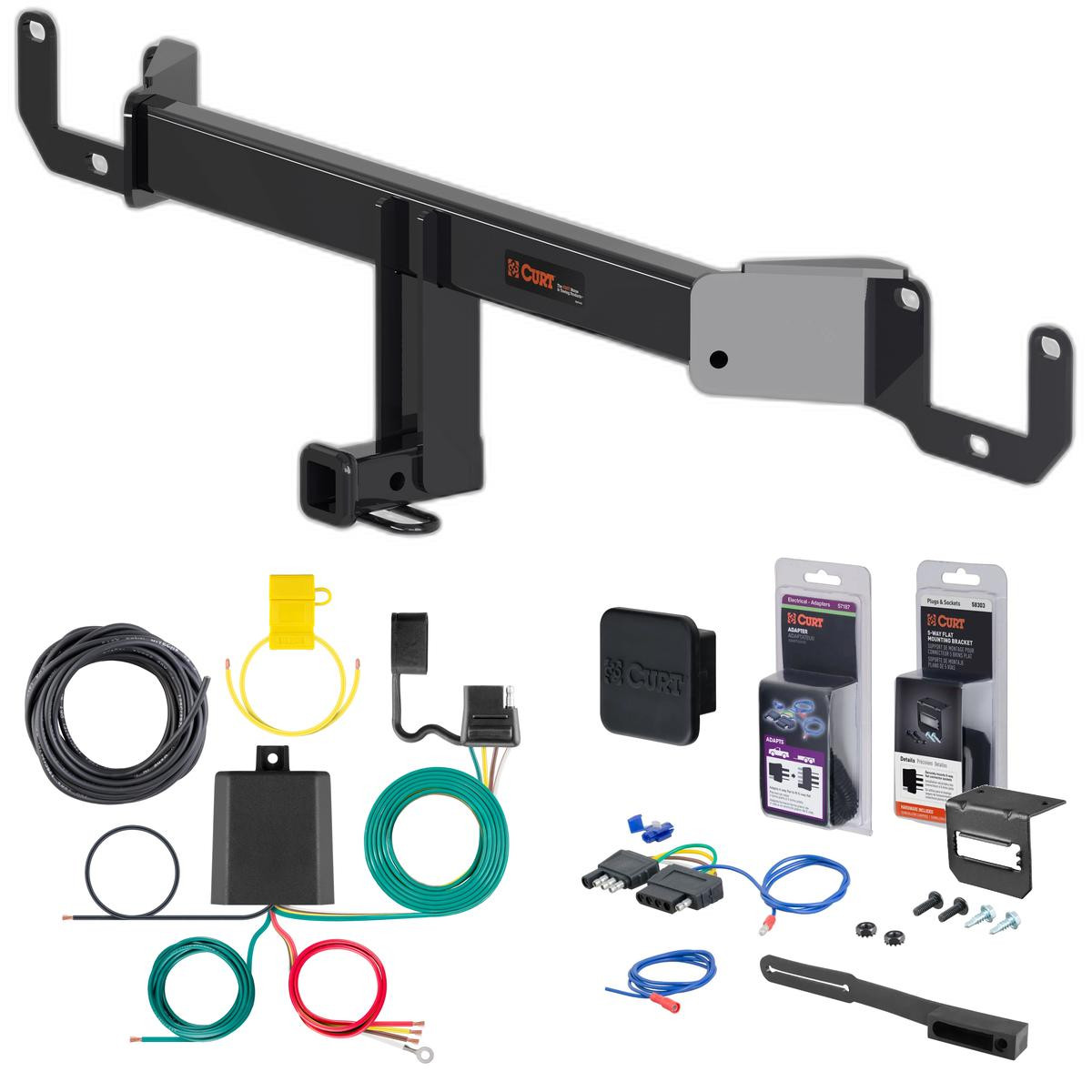 2017 Chevrolet Cruze Sedan, diesel Curt 1-1/4" Class 1 Trailer Tow Hitch + 5-Flat Wiring Kit Tow Boat/Utility Trailer with Surge Brakes 11492