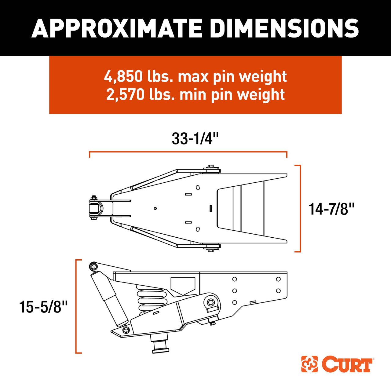 CURT 24K Helux Coil-Spring Shock Absorbing 5th Wheel Pin Box, 4,850 lbs. Pin Weight,  2024044570