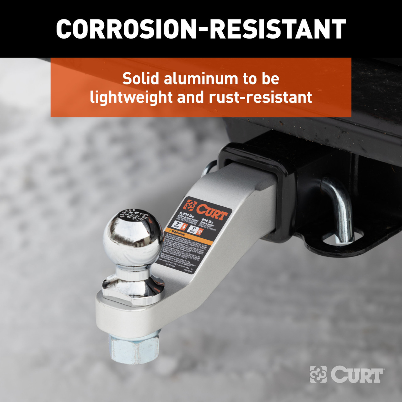 CURT Aluminum Ball Mount (2" Shank, 8,000 lbss, 2" Drop, 8-1/2" Long) Trailer Hitch Ball Mount