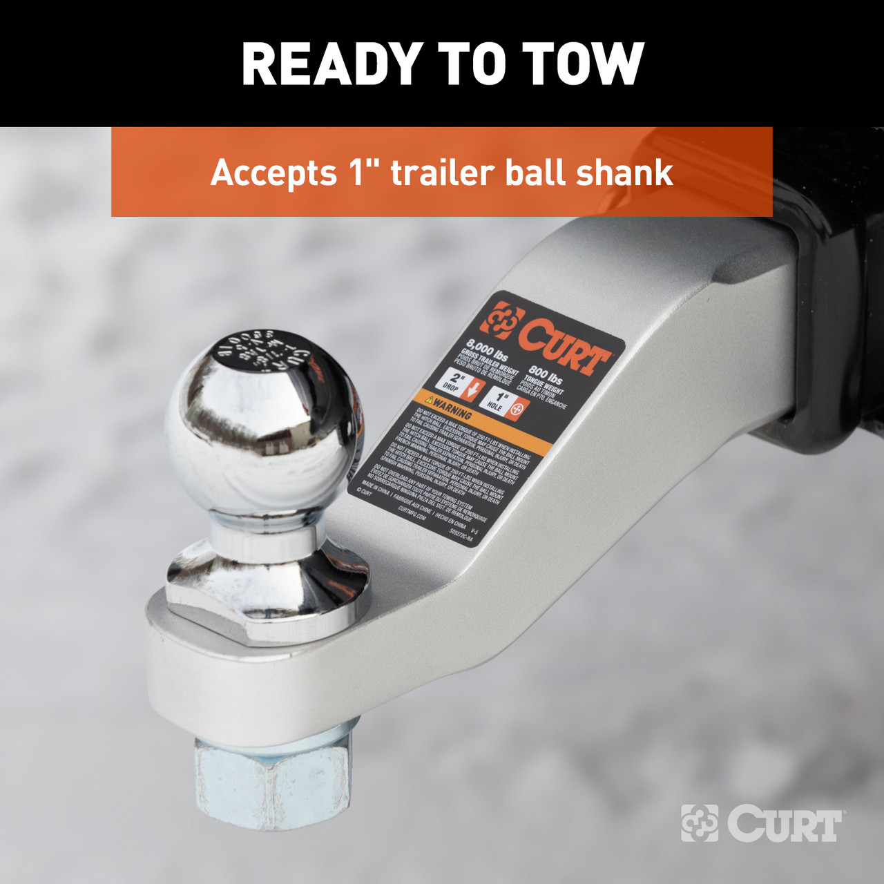 CURT Aluminum Ball Mount (2" Shank, 8,000 lbss, 2" Drop, 8-1/2" Long) Trailer Hitch Ball Mount