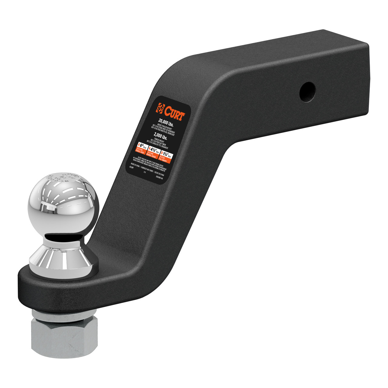 CURT Loaded Forged Ball Mount with 2-5/16" Ball (2-1/2" Shank, 20,000 lbss, 6" Drop) Trailer Hitch Ball Mount