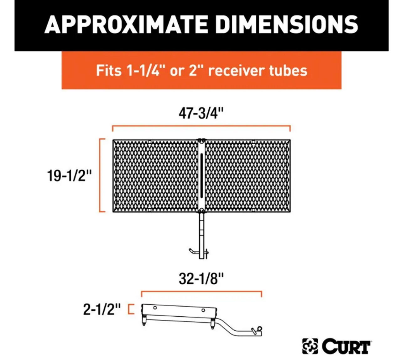 CURT 48" x 20" Tray Cargo Carrier 300 lbs. w/ Cargo Net Fits 1-1/4" & 2" Receivers